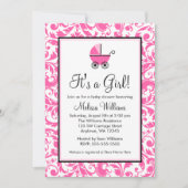 Roze zwijn Damask Carriage Girl Baby shower Kaart (Voorkant)