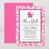 Roze zwijn Damask Carriage Girl Baby shower Kaart (Voorkant / Achterkant)