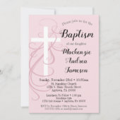 Roze zwirl Cross Baptism Invitation Girl's Kaart (Voorkant)