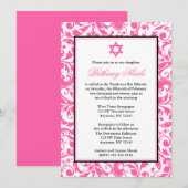 Roze Zwirl Damask Bat Mitzvah Invitaties Kaart (Voorkant / Achterkant)