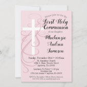 Roze Zwirl Eerste Heilige Communauteit Uitnodiging (Voorkant)
