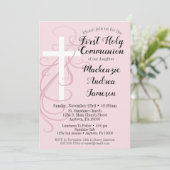 Roze Zwirl Eerste Heilige Communauteit Uitnodiging (Staand voorkant)