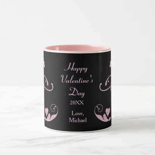 Roze Zwirl Glitter Valentijnsdag Mok (Midden)