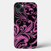 Roze zwirling Damask Pattern op Black Case-Mate iPhone Case (Achterkant)
