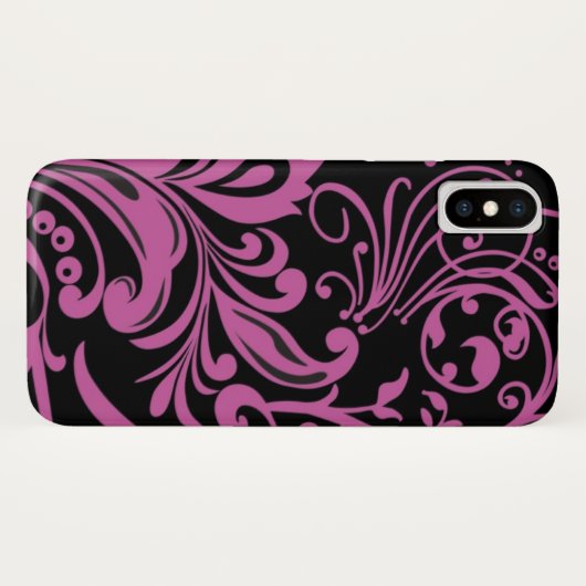 Roze zwirling Damask Pattern op Black Case-Mate iPhone Case (Achterkant (horizontaal))