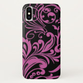Roze zwirling Damask Pattern op Black Case-Mate iPhone Case (Achterkant)