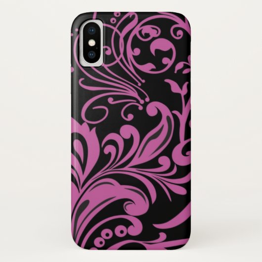 Roze zwirling Damask Pattern op Black Case-Mate iPhone Case (Achterkant)