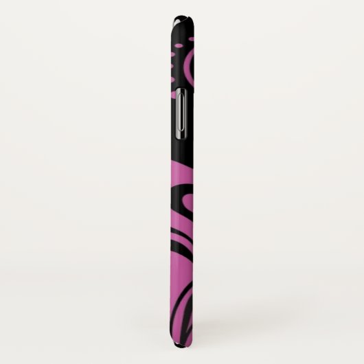 Roze zwirling Damask Pattern op Black Case-Mate iPhone Case (Achterkant / rechts)