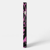 Roze zwirling Damask Pattern op Black iPhone Hoesje (Linkerkant)