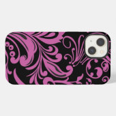 Roze zwirling Damask Pattern op Black iPhone Hoesje (Achterkant horizontaal)