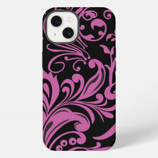 Roze zwirling Damask Pattern op Black iPhone Hoesje (Achterkant)