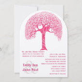 Roze Zwirly Rustic Tree Love Bird Wedland Weddensc Kaart (Voorkant)
