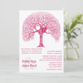 Roze Zwirly Rustic Tree Love Bird Wedland Weddensc Kaart (Staand voorkant)