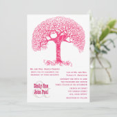 Roze Zwirly Rustic Tree Love Bird Wedland Weddensc Kaart (Staand voorkant)