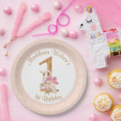 Roze zwoerd 1ste verjaardag Bord papier (Feest)