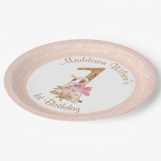 Roze zwoerd 1ste verjaardag Bord papier (Gekanteld)