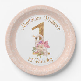 Roze zwoerd 1ste verjaardag Bord papier