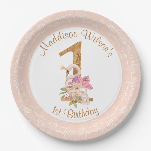 Roze zwoerd 1ste verjaardag Bord papier (Voorkant)