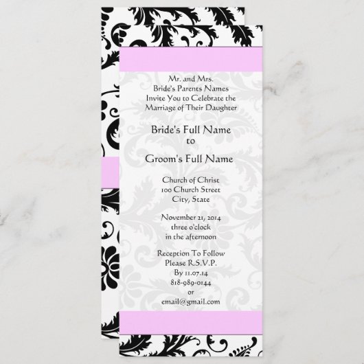 Rozeachtige Lavendel Damask Swirls bruiloft uitnod Kaart (Voorkant / Achterkant)