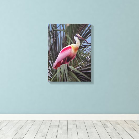 Rozeate Spoonbill canvas print (Insitu (Houten vloer))
