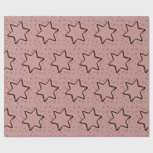 Rozebruin & Zwarte Kerststerren Cadeaupapier (Vlak)
