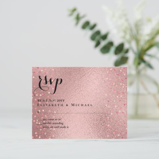 RozeGoud Glitter Glam RSVP Trouw BUDGET Briefkaart (Staand voorkant)