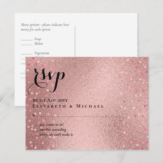RozeGoud Glitter Glam RSVP Trouw BUDGET Briefkaart (Voorkant / Achterkant)