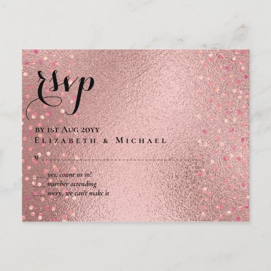 RozeGoud Glitter Glam RSVP Trouw BUDGET Briefkaart (Voorkant)