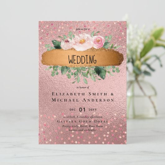 RozeGoud Metaalglitter Bloemen Folie Uitzicht Brui (Staand voorkant)