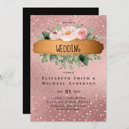 RozeGoud Metaalglitter Bloemen Folie Uitzicht Brui (Voorkant / Achterkant)