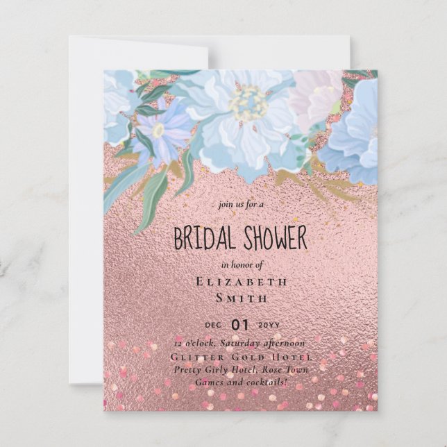 RozeGoud Metallic Glitter Bloemen Folie Uitzicht T (Voorkant)