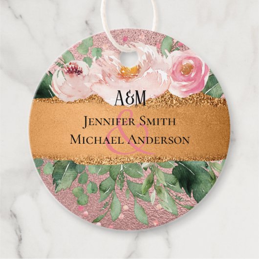 RozeGoud Metallic Glitter Bloemendecoratie Folie U Bedankjes Labels (Voorkant)