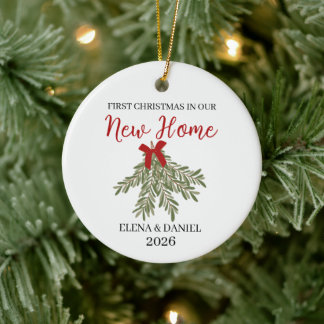 Rozemarijn Boeket Koppel Eerste Kerst in Nieuw Thu Keramisch Ornament