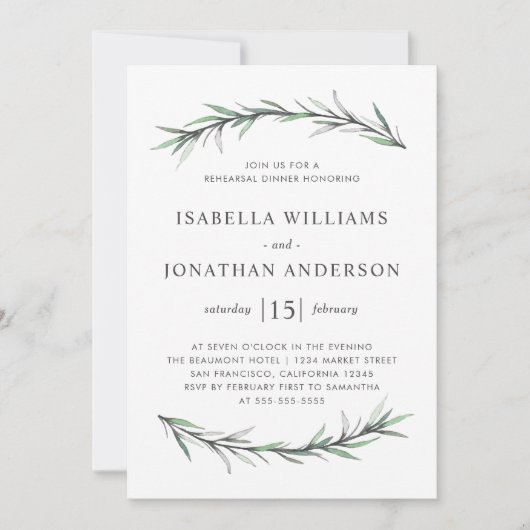 Rozemarijn Botanische Repetitie Diner Uitnodiging (Voorkant)