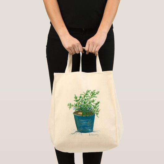 Rozemarijn Kruid Plant Tuin Waterverf Schilderen Tote Bag (Voorkant (product))