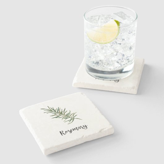Rozemarijn Kruid Waterverf Schilderen Word Art Stenen Onderzetter (Zijkant)
