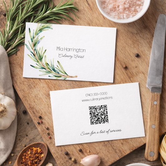 Rozemarijn takje met QR-code Visitekaartje