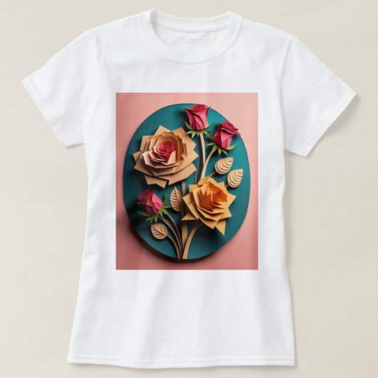 Rozen 3D Paper Art Design T-shirt (Design voorkant)