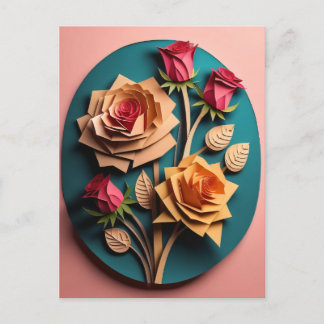 Rozen 3D Paper Art Design T-shirt Briefkaart