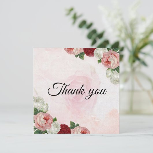 Rozen aangepaste bruiloft dank u kaart (Staand voorkant)
