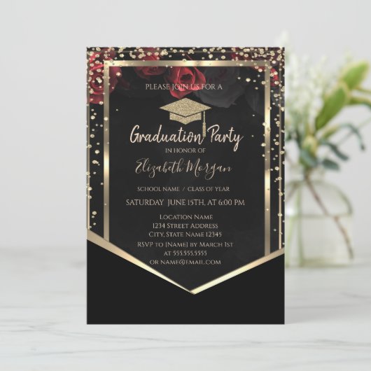 Rozen Afstuderen van diamanten goudgraafkap Kaart (Staand voorkant)