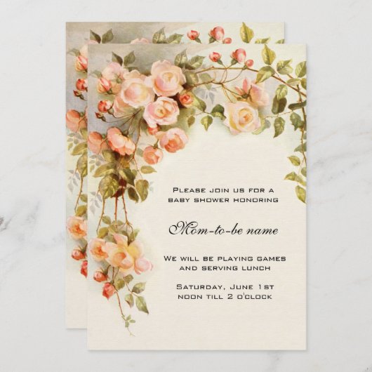  Rozen, Antiek bloemen, Bloemen Baby shower Kaart (Voorkant / Achterkant)
