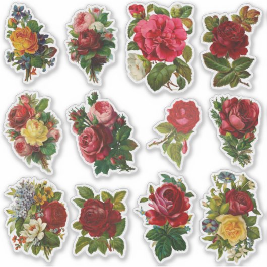  Rozen Antiek Elegante Bloemenset 2 Sticker (Voorkant)