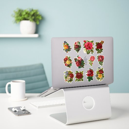  Rozen Antiek Elegante Bloemenset 2 Sticker (Laptop op bureau)