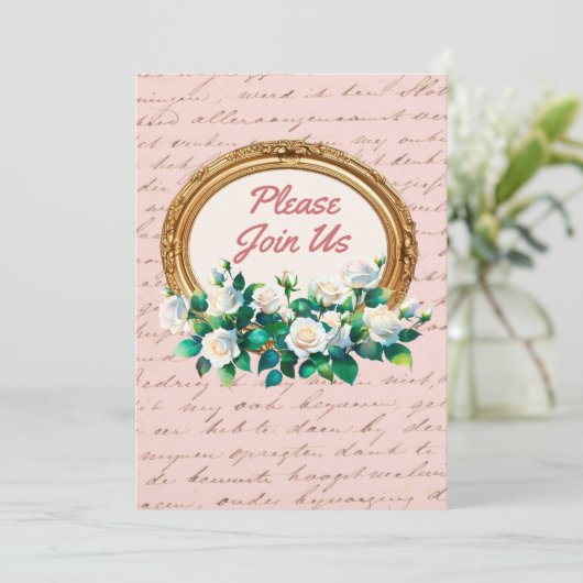  Rozen Antiek Uitnodiging (Staand voorkant)