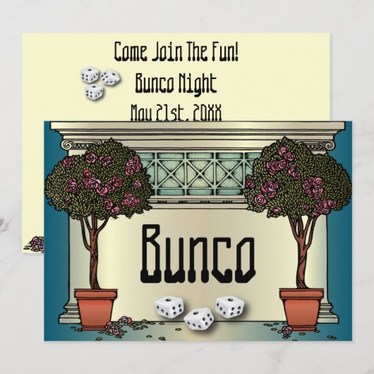 Rozen Art Deco Bunco Kaart (Voorkant / Achterkant)