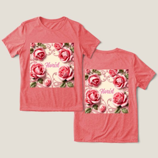 Rozen Art Nouveau Bloemist Rood Triblend T-shirt (Ontwerp Voorkant & Achterkant)