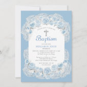 Rozen Baby Adem Blauw Witte Elegante Jongens Doop Kaart (Voorkant)