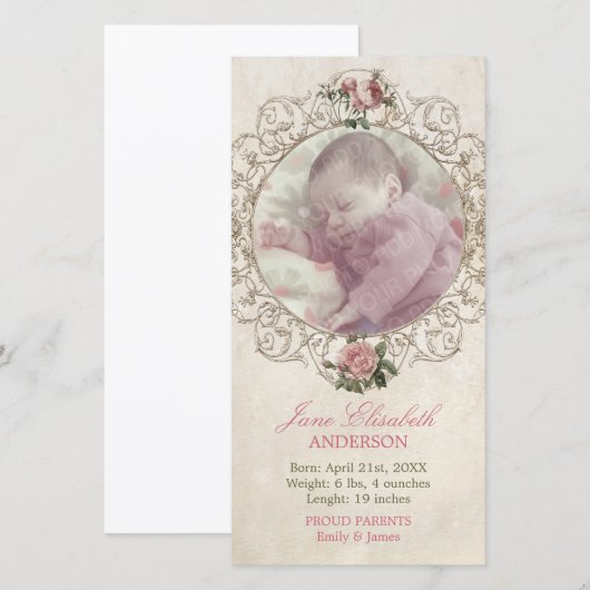  Rozen Baby Girl Aankondiging (Voorkant / Achterkant)