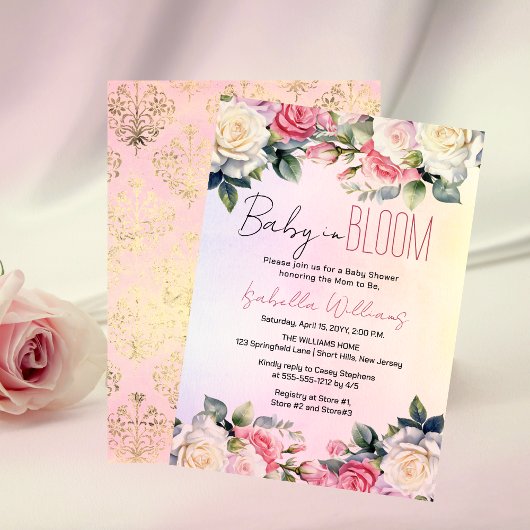 Rozen Baby in Bloom Bloemen Baby shower Kaart